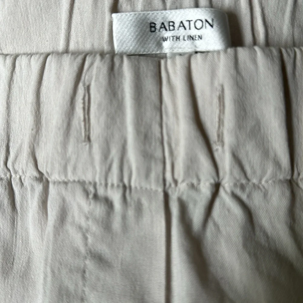 Babaton Linen Blend Pants Cream Elastic Waist Size‎ Small
